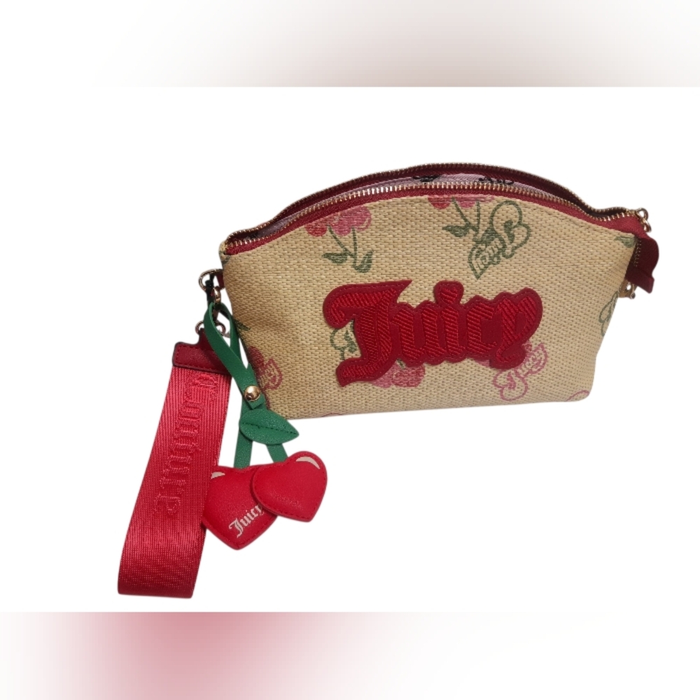 Juicy Couture Cherry Clutch Wristlet Raffia Straw Bag